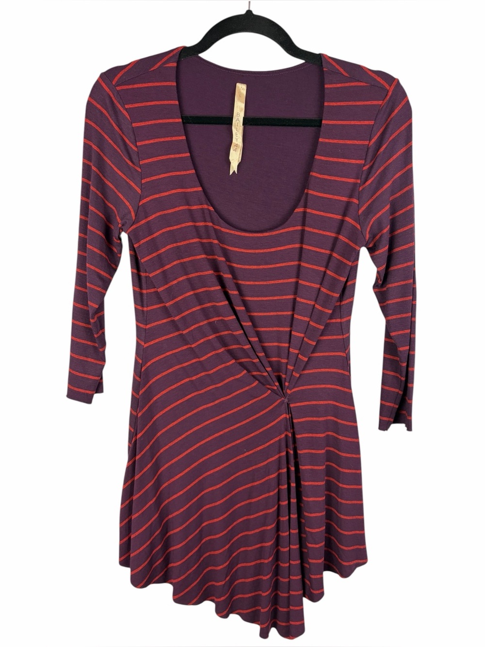 Bailey 44 Purple Red Striped Ruched Asymmetric Tunic Top Large